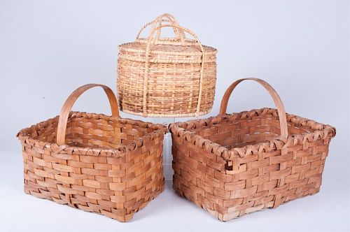 WICKER BASKETS, THREE (3)Three