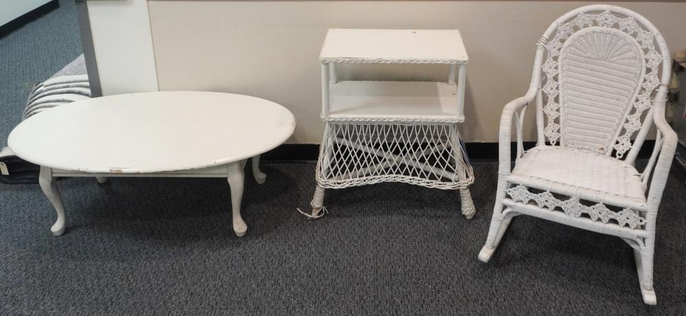WICKER ROCKING CHAIR AND SIDE TABLE