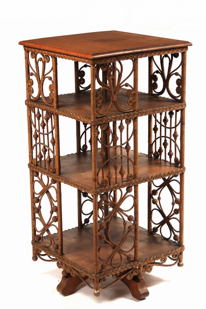 WICKER SWIVEL BOOKCASE - Rare