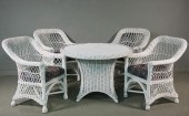 WICKER TABLE & (4) ARMCHAIRS -