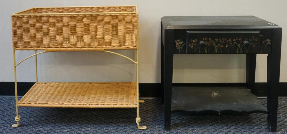 WICKER TWO-TIER PLANT STAND AND A
