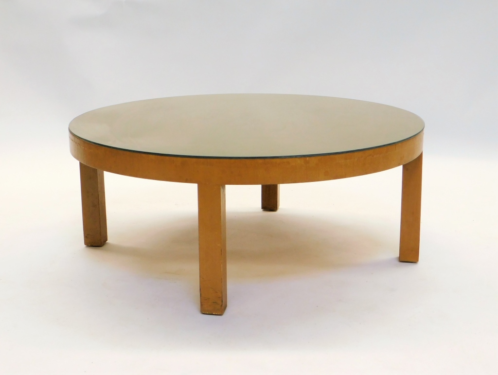WIDDICOMB GLASS TOP ROUND COFFEE