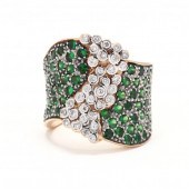 WIDE BI-COLOR GOLD AND GEM-SET