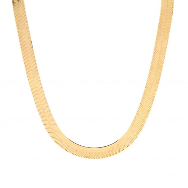 WIDE GOLD HERRINGBONE NECKLACE,