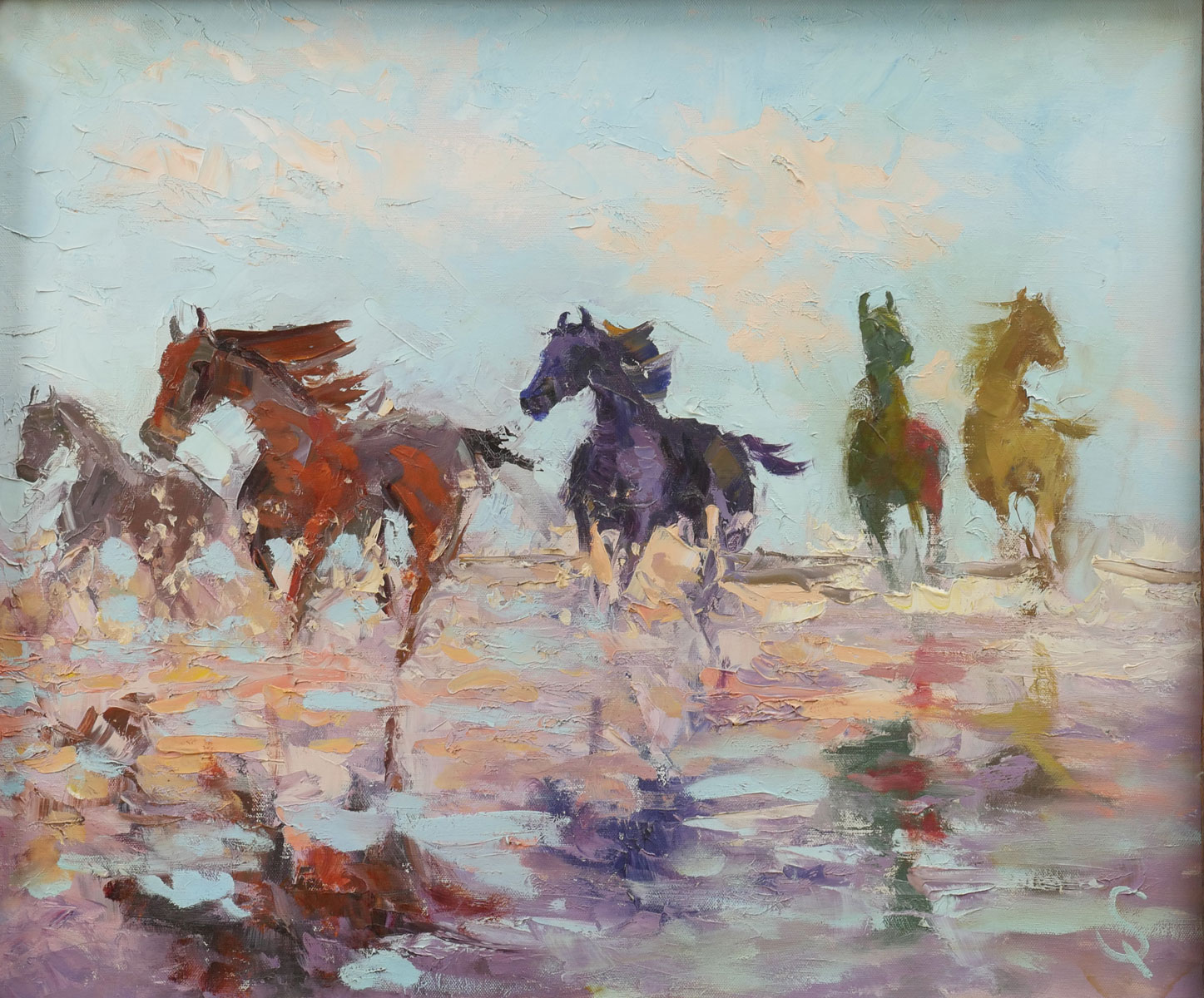 WILD HORSES ILLEGIBLY SIGNED