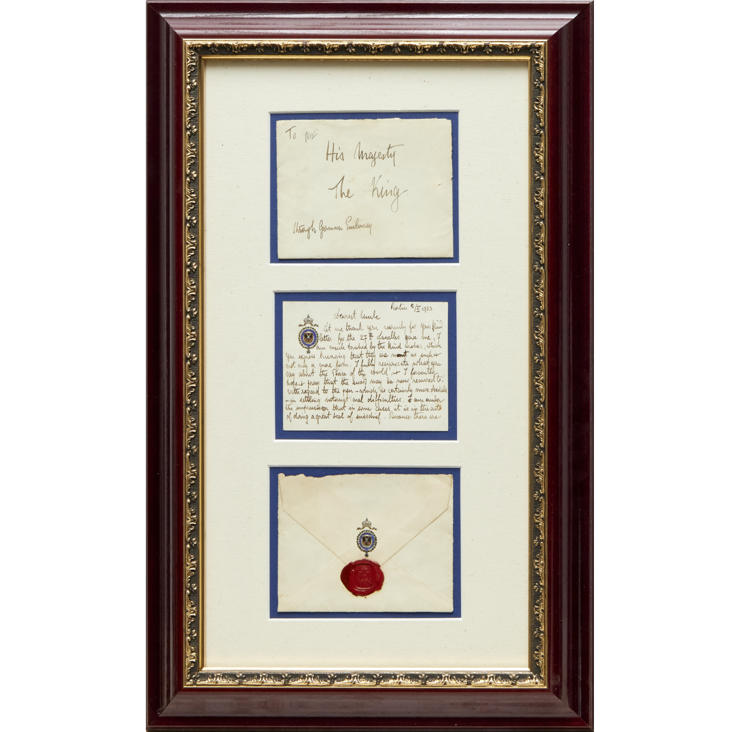 WILHELM II, AUTOGRAPH LETTER TO