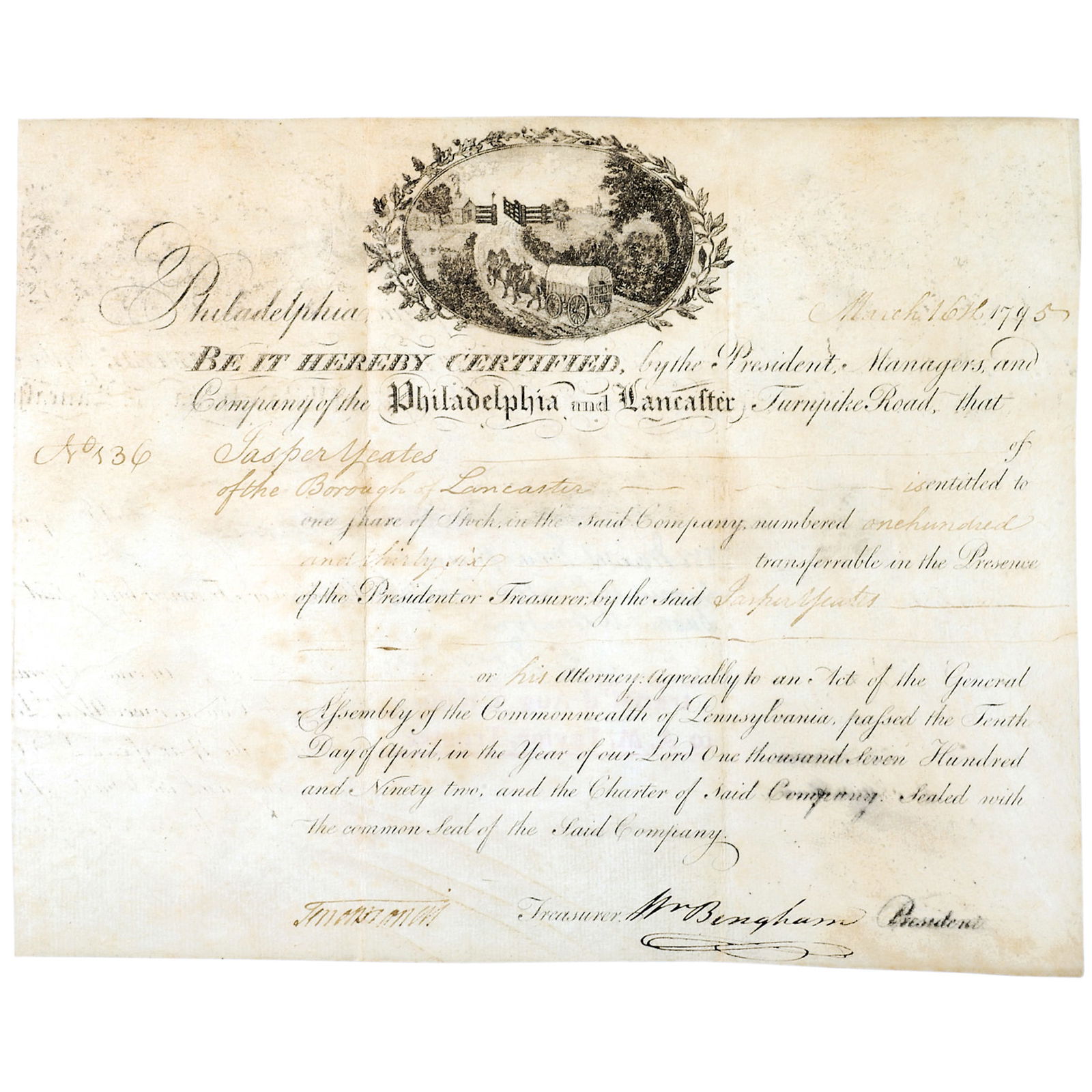 WILLIAM BINGHAM SIGNED, MARCH 16,