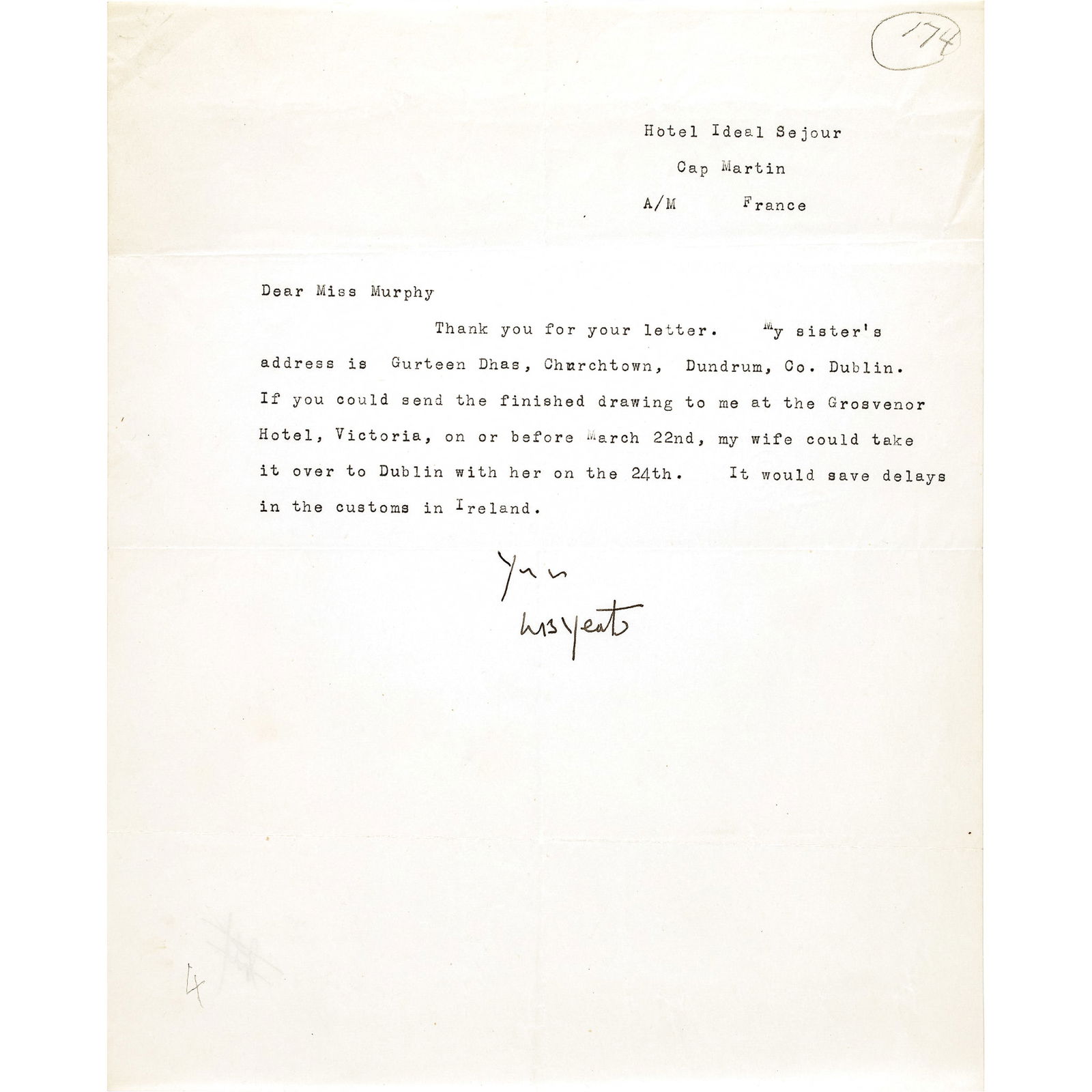 WILLIAM BUTLER YEATS TLS, IRISH