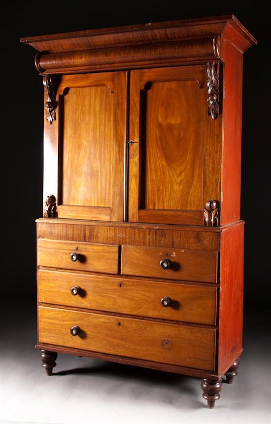 William IV mahogany linen press