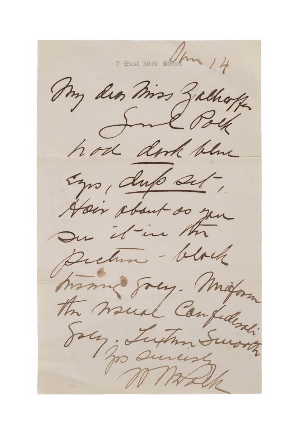 WILLIAM M. POLK LETTER ABOUT