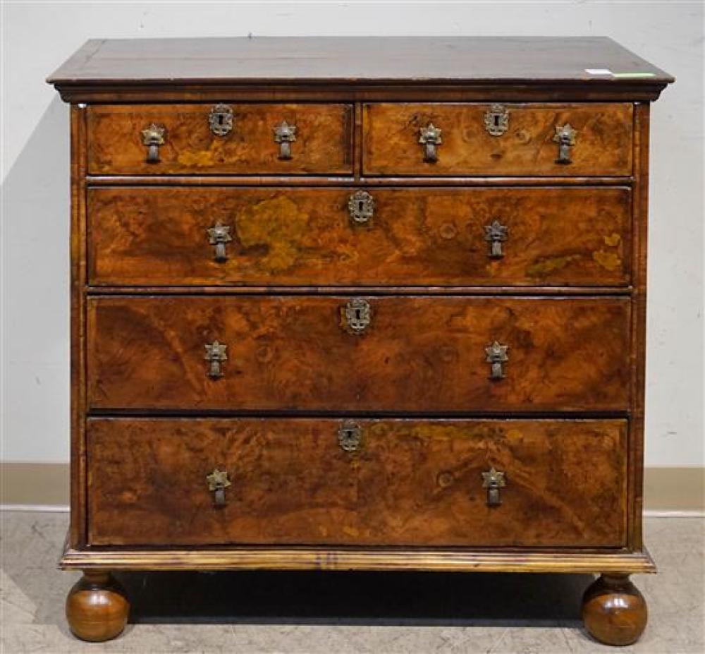 WILLIAM & MARY BURL WALNUT CHEST OF