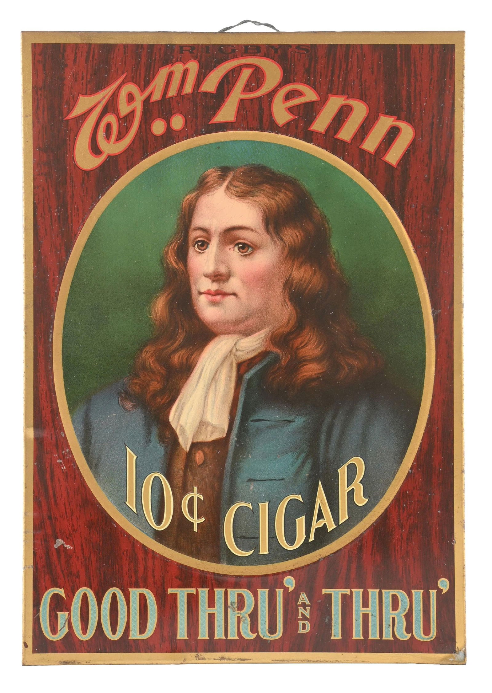 WILLIAM PENN 10&#162; CIGAR SIGNTin