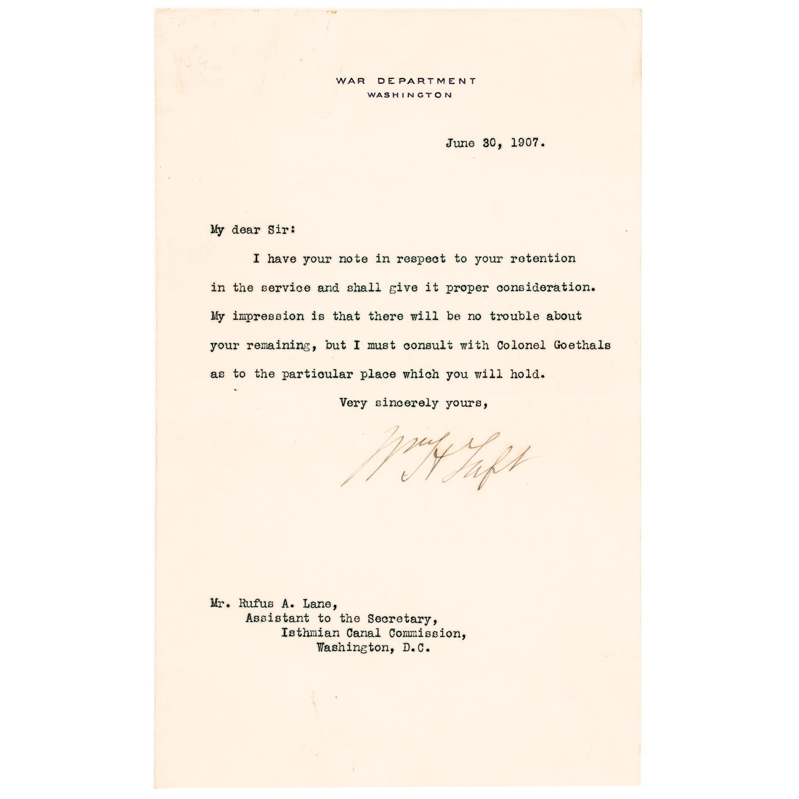 WILLIAM TAFT SIGNED PANAMA CANAL