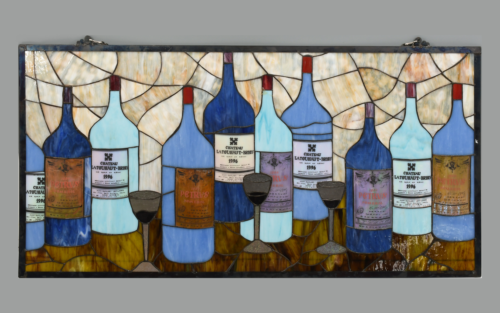 WINE MOTIF LEADED GLASS PANEL: A