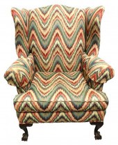 WING CHAIR, CHIPPENDALE STYLE,