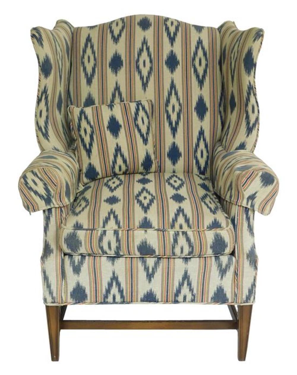 WING CHAIR WITH BLUE AND CREAM