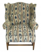 WING CHAIR WITH BLUE AND CREAM