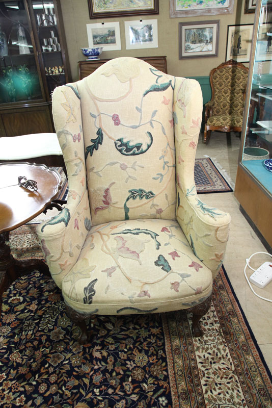 WINGBACK ARMCHAIR. Crewel work