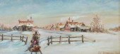 WINTER VILLAGE, OIL ON CANVASW