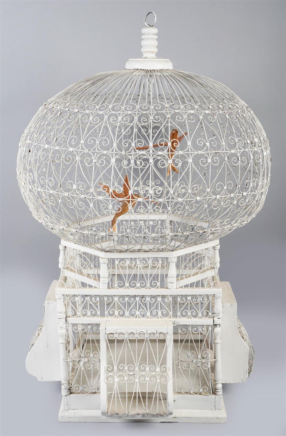 WIRE AND WOOD BIRDCAGE WITH