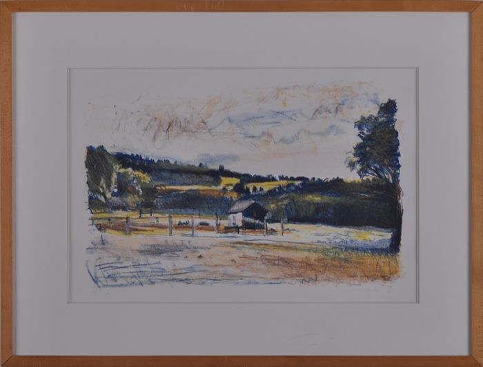 WOLF KAHN (b. 1927): PURPLE BARN IN