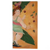 WOMAN AND FRUIT OIL PAINTING A