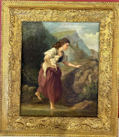 WOMAN WITH SHEEP OIL ON CANVAS