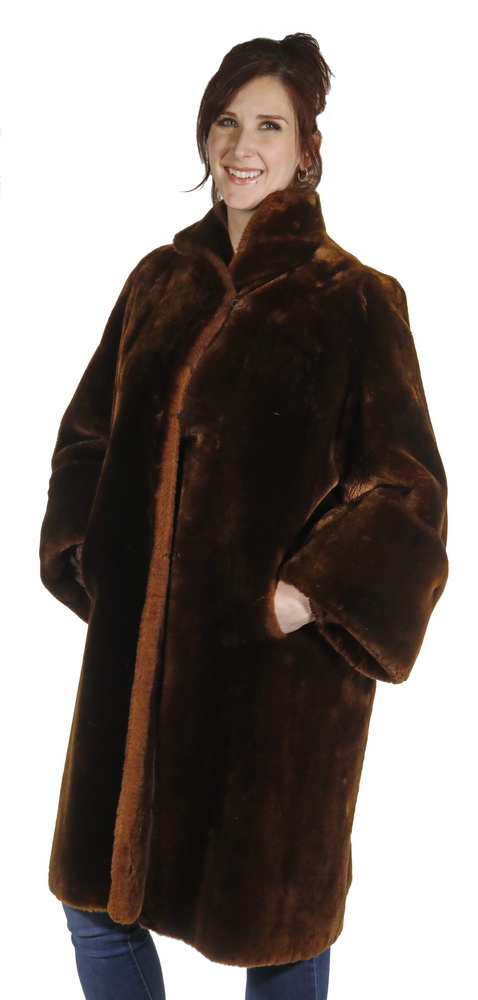 WOMEN'S BROWN MOUTON FUR COAT