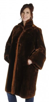 WOMEN'S BROWN MOUTON FUR COAT