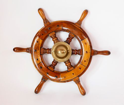 WOOD AND BRASS YACHT WHEELWood