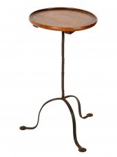 WOOD AND IRON TRIPOD STANDWood