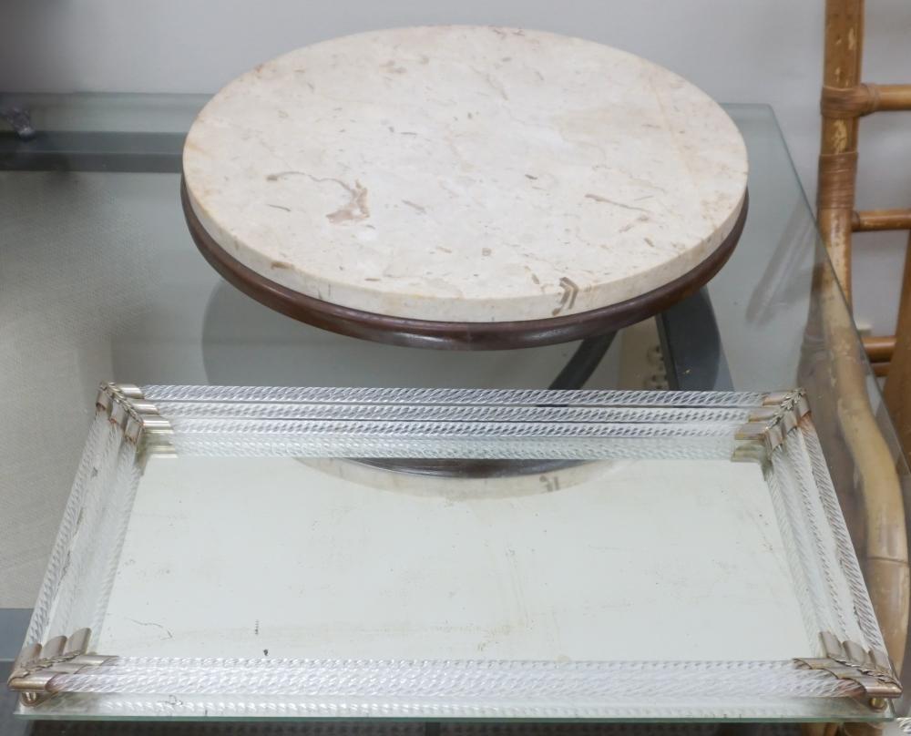 WOOD AND MARBLE TOP LAZY SUSAN