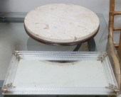 WOOD AND MARBLE TOP LAZY SUSAN