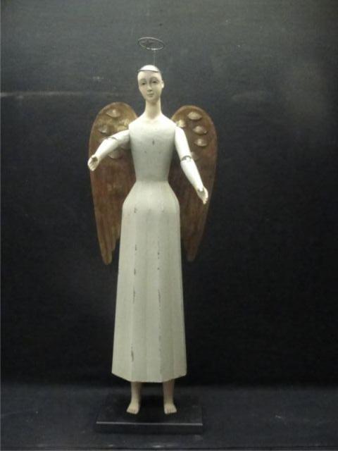 Wood and Metal Angel on Base.