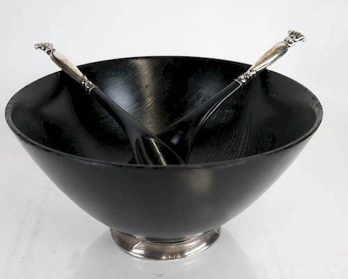 WOOD AND STERLING SILVER SALAD BOWL