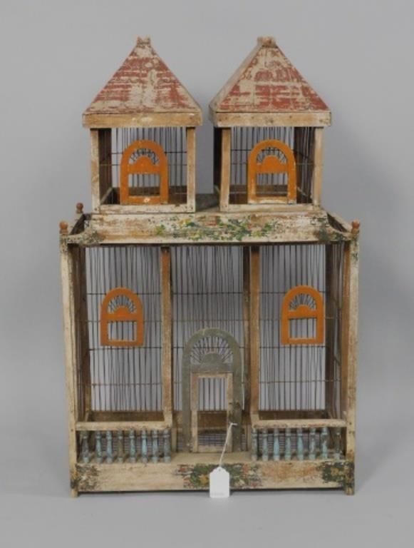 WOOD AND WIRE BIRDCAGE, EARLY