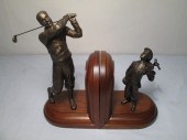 Wood book ends with brass golf