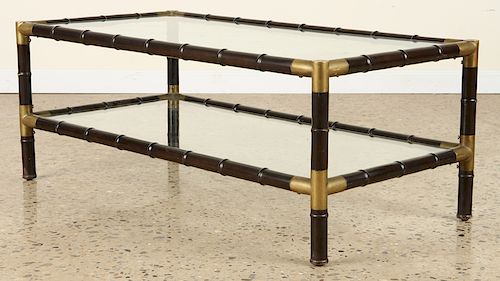WOOD BRASS GLASS COFFEE TABLE