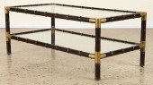 WOOD BRASS GLASS COFFEE TABLE