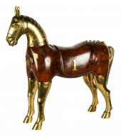 WOOD & BRASS HORSE FIGUREunsig