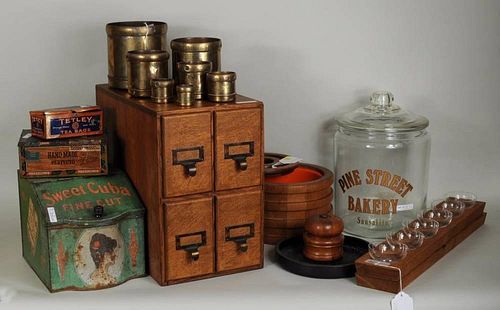 WOOD CARD CATALOG & GLASS, BRASS