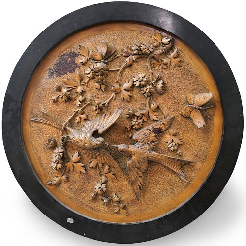 WOOD CARVED BIRD PLAQUEDESCRIPTION: