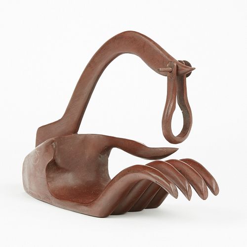WOOD CARVED HAND WINE BOTTLE