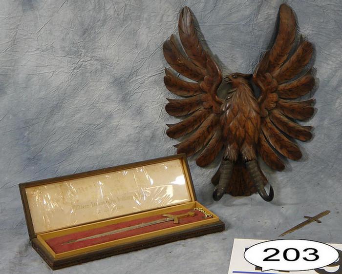 Wood carving of Austrian eagle,