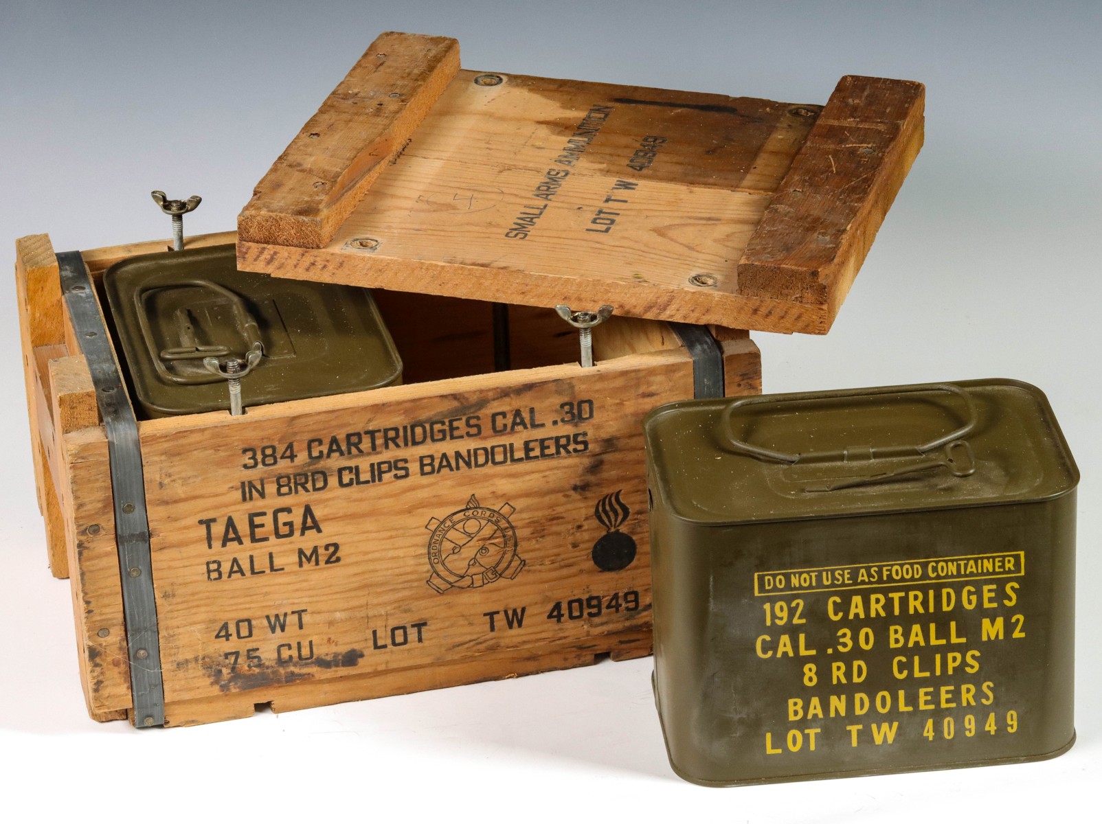 WOOD CRATE OF TWO CAL .30 M2
