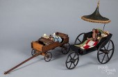 WOOD DOLL WAGON, WITH CAST IRO