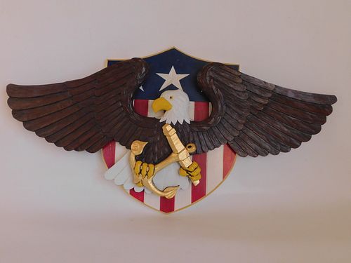 WOOD EAGLE PLAQUE SIGNED
