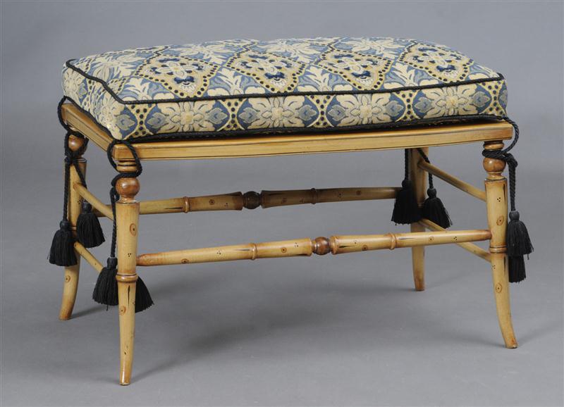 WOOD GRAINED FAUX BAMBOO STOOL WITH