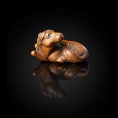 WOOD NETSUKE OF A HORSE BY YAS