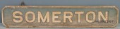Wood railroad station sign wit